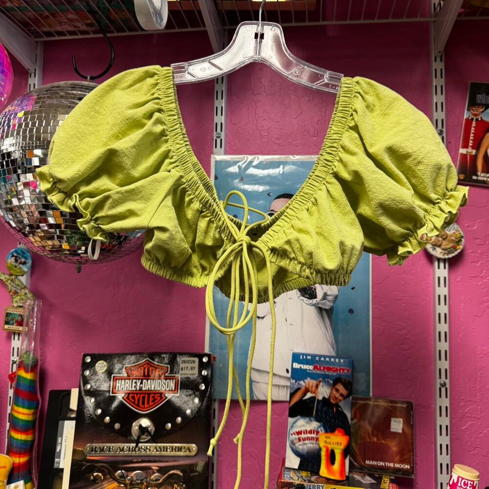 Lime green ultra crop mini tie front top